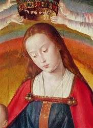 Jomfru Maria med sin krone, detalje af Jomfru Marias kroning, midterpanel fra Bourbon-altertavlen, ca. 1498 (detalje)